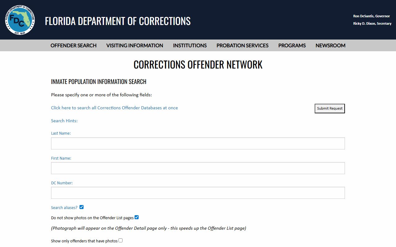 Florida DOC inmate population search for Northwest Florida Reception Center