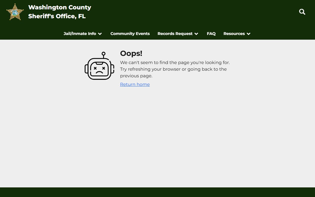 Sample Washington County inmate record profile showing mugshot, demographics, and charges